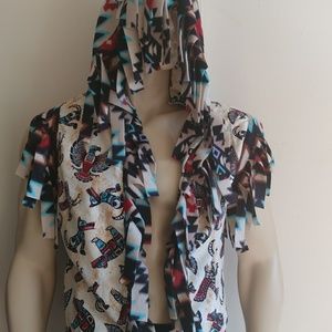 Men's Totem Pole Sleeveless Fringe Hoodie